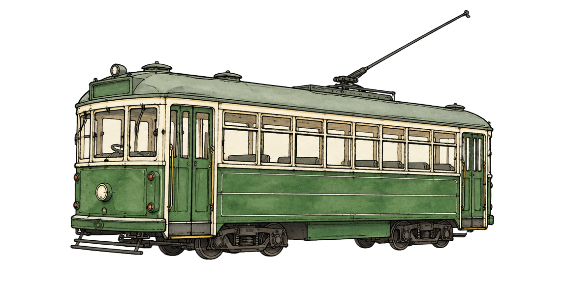 Hand-drawn green Melbourne tram